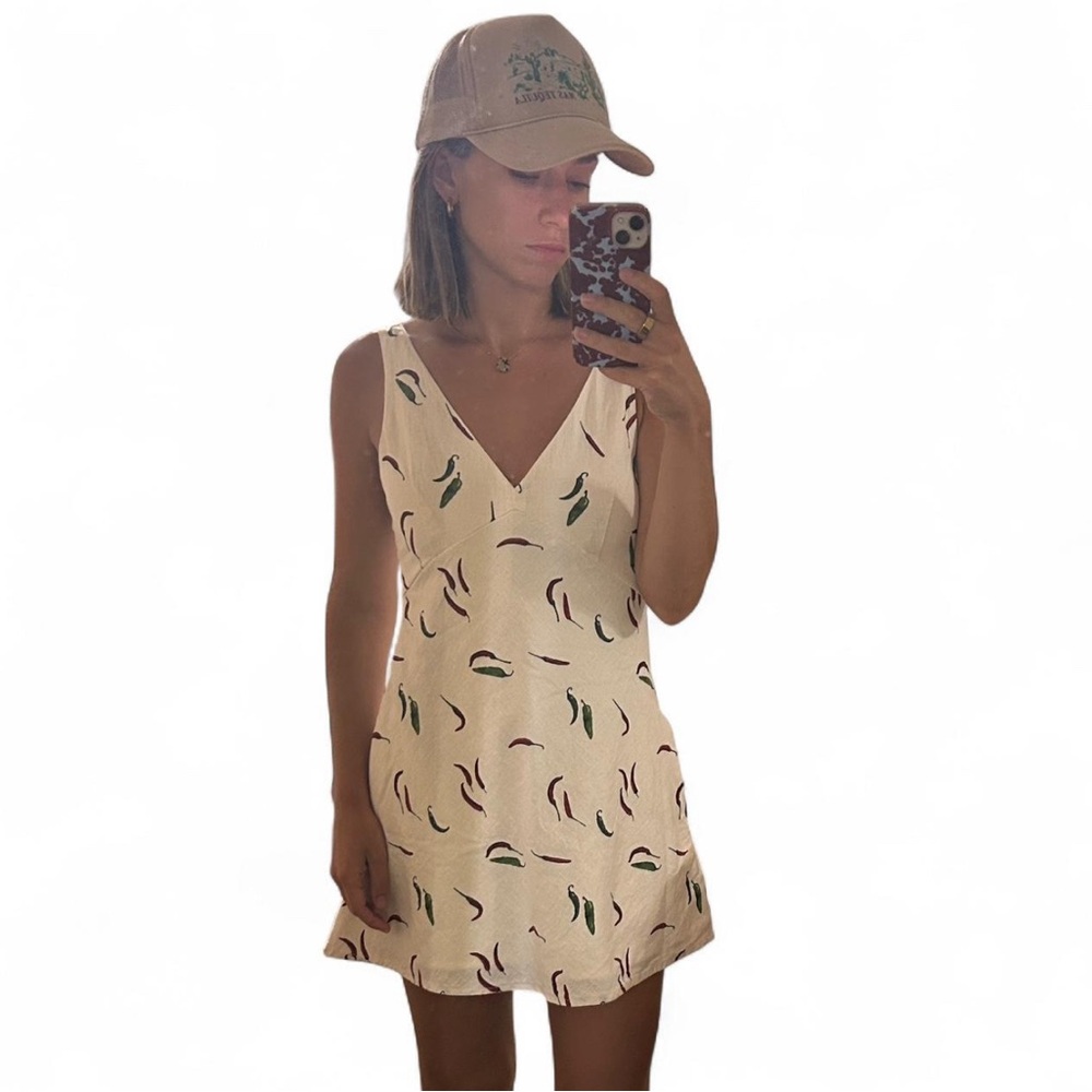 Abercrombie V-Neck Linen-Blend Mini Dress in Pepper Print, Size XS - Picture 8 of 8